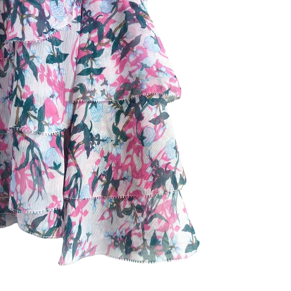 DIANE VON FURSTENBERG Kelby Floral Silk Mini Tiered Ruffle Pink Dress Size XS - Picture 14 of 17